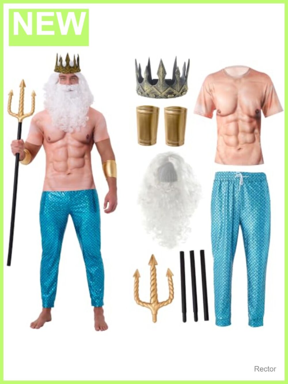Poseidon Costume Greek Sea God Outfit with Crown and Trident